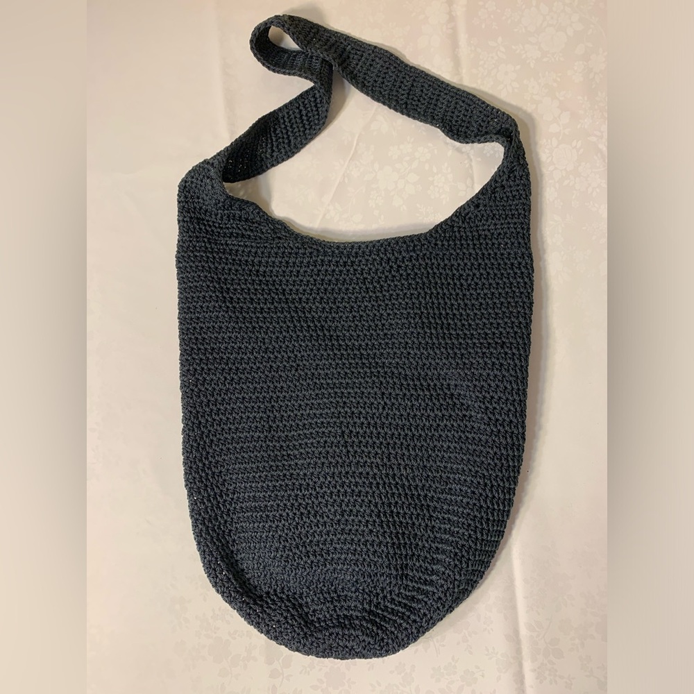EUC Purse: Crochet, Sack-Style, Snap Closure, Black Handbag